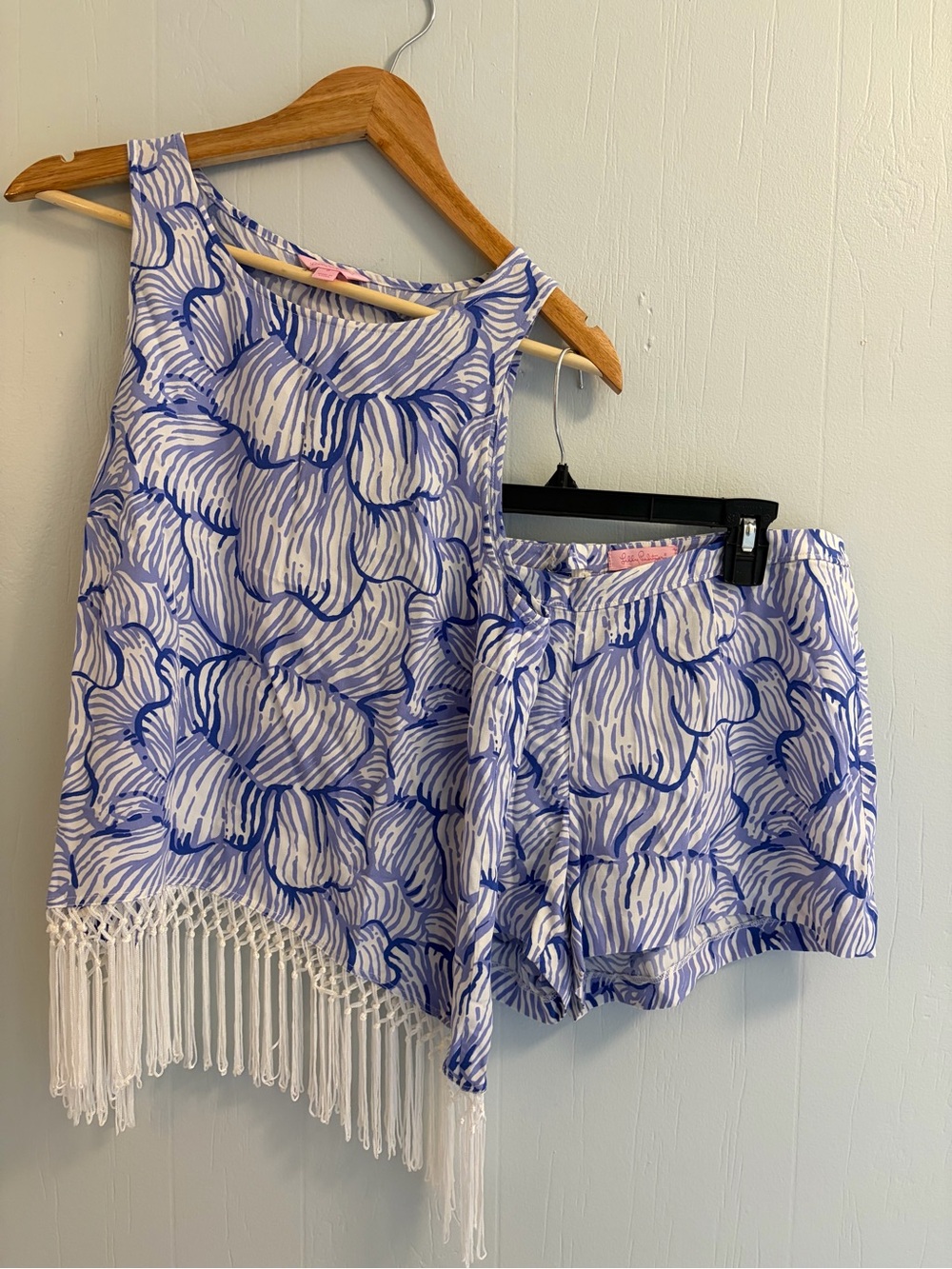 Lilly Pulitzer Sonya Fringe Top & Shorts Set Size 6 Blue Purple White